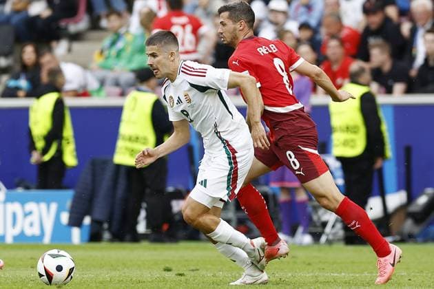 COLOGNE, RheinEnergie Stadium, 15-06-2024 , European Football Championship Euro2024, Group stage match no.2 between Hungary and Switzerland. Hungary player Adam Nagy and Switzerland player Remo Freuler Hungary - Switzerland (Euro2024)  x25494978x Copyright: