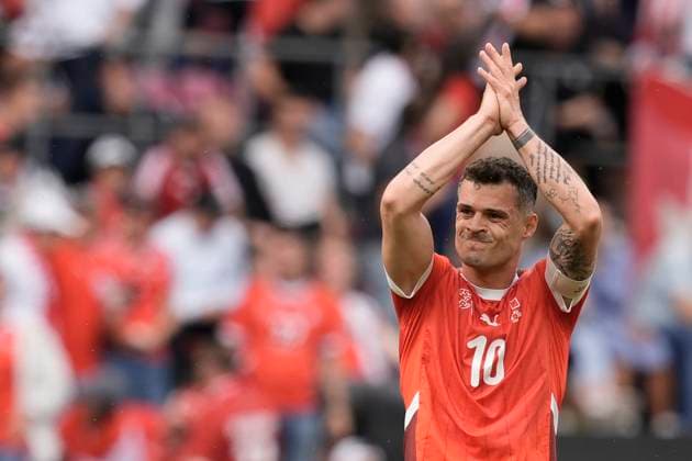 Switzerland s Granit Xhaka during the Euro 2024 soccer match between Hungary and Swiss at the RheinEnergiestadion, Cologne, Germany - Friday 15 , June , 2024. - Soccer .  Copyright: xFabioxFerrari LaPressex