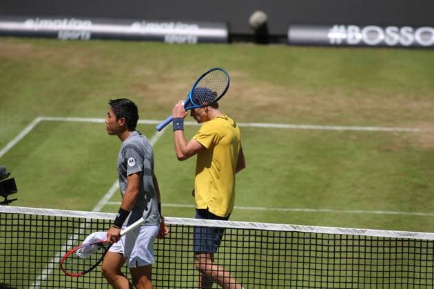 15.06.2024, BossOpen 2024, ATP, Tennis Herren Tour, TC Weissenhof, Stuttgart, Tennis, im Bild: Jack Draper (GBR) Sieger mit Gegner Brandon Nakashima (USA)