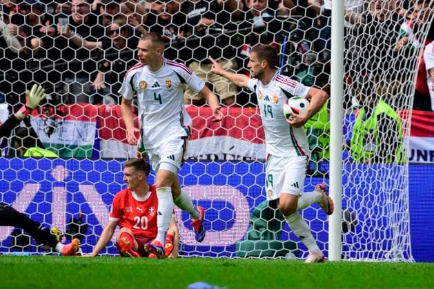 Torjubel zum 1:2 durch Barnabas Varga 19 (Ungarn), Ungarn vs. Schweiz, Fussball, UEFA EURO, EM, Europameisterschaft,Fussball 2024, Gruppenphase, 1. Spieltag, 15.06.2024 Koeln Nordrhein-Westfalen Deutschland