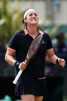 Sport Bilder des Tages 15th June 2024; Lexus Nottingham Tennis Centre, Nottingham, England; Rothesay Nottingham Open, Day 6; A dejected Ons Jabeur after her serve is broken in the tie break against Karolina Pilskova , ladies singles quarter-final match  ActionPlus12654866 ShaunxBrooks