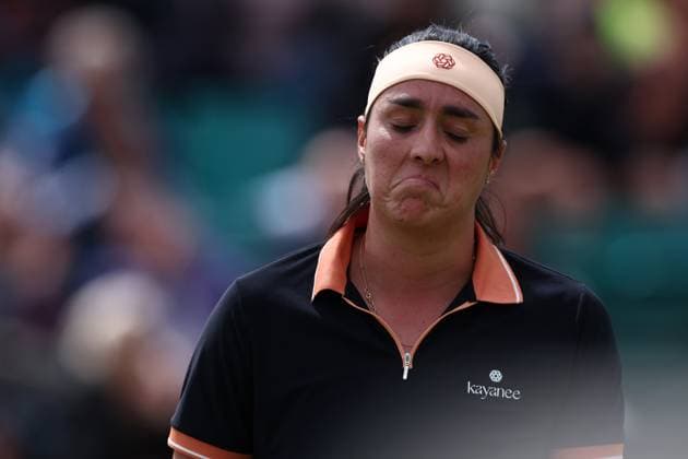 15th June 2024; Lexus Nottingham Tennis Centre, Nottingham, England; Rothesay Nottingham Open, Day 6; A dejected Ons Jabeur during her match against Karolina Pilskova , ladies singles quarter-final match  ActionPlus12654871 ShaunxBrooks