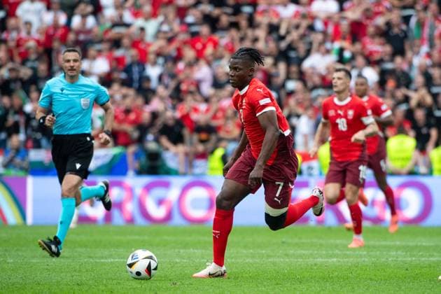 Breel Embolo (Schweiz, 07) am Ball, GER, Hungary (HUN) vs Switzerland (SUI), Fussball Europameisterschaft, UEFA EURO, EM, Europameisterschaft,Fussball 2024, Gruppe A, 1. Spieltag, 15.06.2024 GER, Hungary (HUN) vs Switzerland (SUI), Fussball Europameisterschaft, UEFA EURO 2024, Gruppe A, 1. Spieltag, 15.06.2024 Koeln Copyright: xEibner-Pressefoto Memmlerx EP_MMR