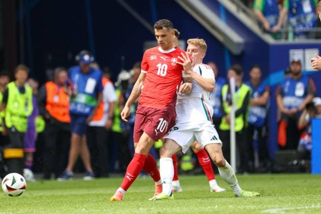 Granit Xhaka (Schweiz, 10) , Fussball, UEFA , Europa Meisterschaft, (Gruppe A) 2024, Ungarn vs. Schweiz Koeln Cologne Stadium Nordrhein-Westfalen Deutschland Copyright: xGrantxHubbsx