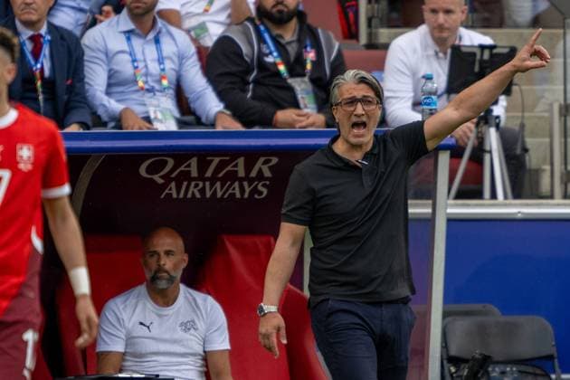 GER, EURO 2024, Group A, Ungarn (HUN) vs Schweiz (SUI) 15.06.2024, Cologne Stadium, Koeln, GER, EURO 2024, Group A, Ungarn (HUN) vs Schweiz (SUI) Im Bild: Murat Yakin (Schweiz SUI, Head coach) Gestik, Mimik, Emotionen; Einzelaktion, Ganzkörper Ganzkoerper; Freisteller, Einzelbild, Aktion, Action, Spielszene; Einzelaktion, Halbkörper Halbkoerper; Freisteller, Einzelbild, Aktion, Action, Spielszene;