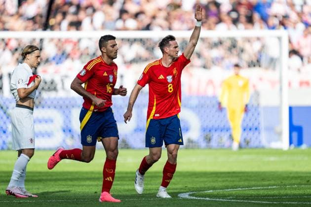240615 Fabian Ruiz Pena of Spain celebrates after 2-0 during the UEFA EURO, EM, Europameisterschaft,Fussball 2024 Football Championship match between Spain and Croatia on June 15, 2024 in Berlin. Photo: Mathias Bergeld BILDBYRAN kod MB MB0935 fotboll football soccer fotball fotbolls-em europamästerskap em uefa euro uefa european football championship euro 2024 spanien spain kroatien croatia bbeng jubel Copyright: MATHIASxBERGELD BB240615MB056