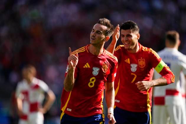 Spain v Croatia: Group B - UEFA EURO, EM, Europameisterschaft,Fussball 2024 Fabian Ruiz central midfield of Spain and Paris Saint-Germain celebrates after scoring his sides first goal during the UEFA EURO 2024 group stage match between Spain and Croatia at Olympiastadion on June 15, 2024 in Berlin, Germany. Berlin Germany  Copyright: xJosexBretonx originalFilename:breton-spainvcr240615_np7tb.jpg