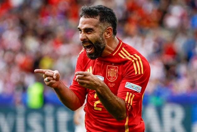 Bilder des Jahres 2024, Sport 06 Juni Sport Themen der Woche KW24 Sport Bilder des Tages Spain s Dani Carvajal jubilates after scoring the 3-0 during the EURO 2024 group B soccer match between Spain and Croatia at the Olympiastadion Berlin in Berlin, Germany, 15 June 2024. Spain vs. Croatia !ACHTUNG: NUR REDAKTIONELLE NUTZUNG!  Copyright: xAlbertoxEstevezx GRAF1537 20240615-55013882008_1