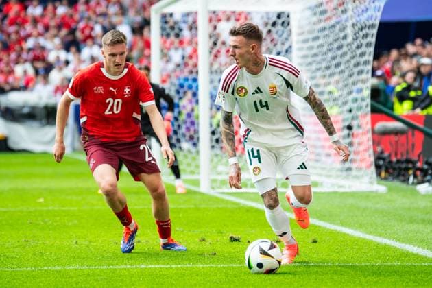 Hungary v Switzerland: Group A - UEFA EURO, EM, Europameisterschaft,Fussball 2024 Michel Aebischer of Switzerland is confronting Bendeguz Bolla of Hungary (L-R) during the UEFA EURO 2024 group stage match between Hungary and Switzerland at Cologne Stadium on June 15, 2024 in Cologne, Germany. Cologne Germany  Copyright: xHeshamxElsherifx originalFilename:elsherif-notitle240615_npjzj.jpg
