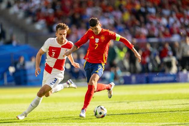 Spain v Croatia, UEFA EURO, EM, Europameisterschaft,Fussball 2024, Berlin, Germany Berlin, Germany. 15th, June 2024. Alvaro Morata (7) of Spain and Marin Pongracic (3) of Croatia seen during the UEFA Euro 2024 match in Group B between Spain and Croatia at Olympiastadion in Berlin. Berlin Germany  Copyright: xGonzalesxPhoto FrederikkexJensenx