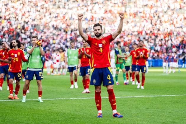 240615 Nacho of Spain celebrates after the UEFA EURO, EM, Europameisterschaft,Fussball 2024 Football Championship match between Spain and Croatia on June 15, 2024 in Berlin. Photo: Mathias Bergeld BILDBYRAN kod MB MB0935 fotboll football soccer fotball fotbolls-em europamästerskap em uefa euro uefa european football championship euro 2024 spanien spain kroatien croatia bbeng jubel Copyright: MATHIASxBERGELD BB240615MB122