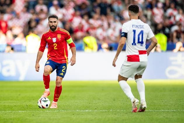 UEFA EURO, EM, Europameisterschaft,Fussball 2024: Spanien - Kroatien; 15.06.2024 Dani Carvajal (Spanien, 2), Ivan Perisic (Kroatien, 14) UEFA EURO 2024: Spanien - Kroatien; Olympiastadion, Berlin; 15.06.2024 Copyright: xBEAUTIFULxSPORTS Buriakovx