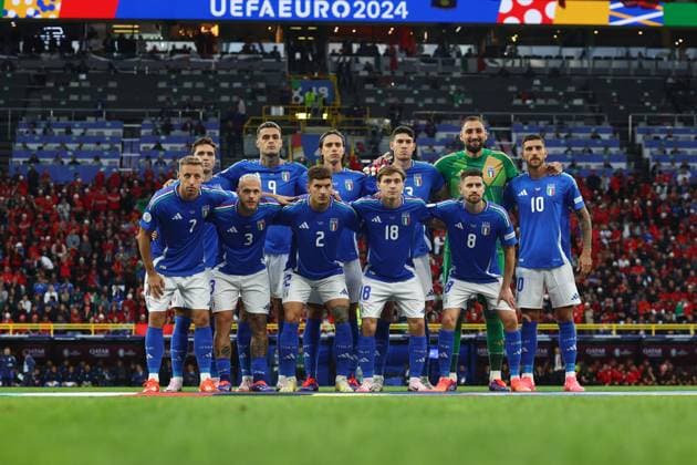 Italy v Albania 15 June 2024, Dortmund - UEFA EUROs - Group B - Italy v Albania - Italy players pose for a team group, Mannschaftsbild, Totale photo - Photo: Charlotte Wilson Offside. Dortmund Germany Copyright: xCharlottexWilsonx xOffsidexOffside