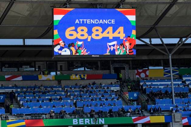 GER, Berlin, Fussball, Spanien vs Kroatien, Gruppe B, Gruppenphase, UEFA EURO, EM, Europameisterschaft,Fussball 2024, MD3, SP1, Olympia - Stadion Berlin, 68844 Zuschauer, LED Anzeigetafel, 15.06. 2024, Copyright: HMBxMedia UwexKoch
