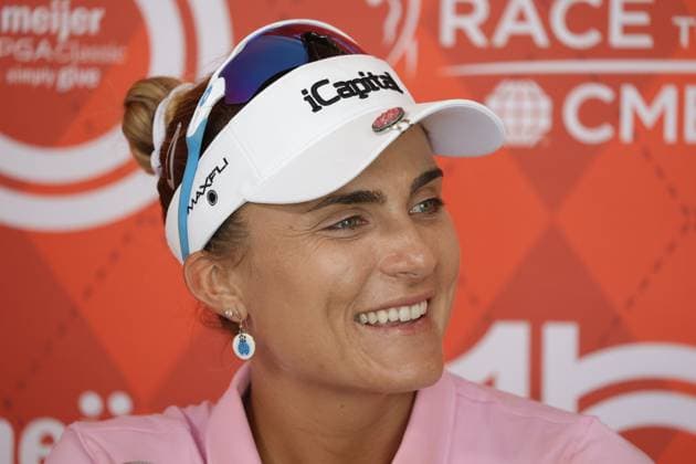 GRAND RAPIDS, MI - JUNE 15: LPGA, Golf Damen golfer Lexi Thompson talks to the media after shooting 7 under par for her third round score during the LPGA Meijer LPGA Classic for Simply Give on June 15th, 2024, at Blythefield Country Club in Grand Rapids, Michigan. (Photo by Brian Spurlock Icon Sportswire) GOLF: JUN 15 LPGA Meijer LPGA Classic for Simply Give EDITORIAL USE ONLY Icon24061546