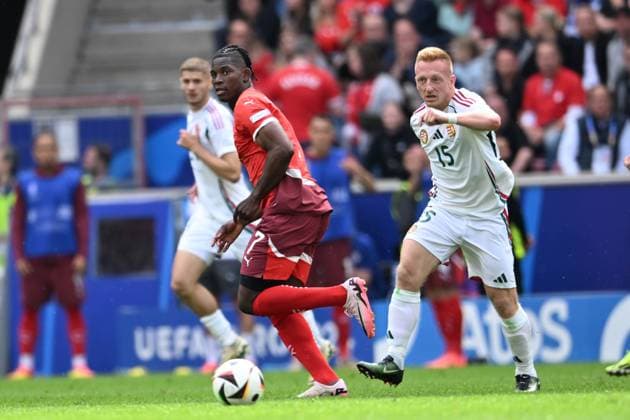 Breel Embolo (Switzerland)Laszlo Kleinheisler (Hungary) during the UEFA EURO, EM, Europameisterschaft,Fussball Germany 2024 match between Hungary 1-3 Switzerland at Cologne Stadium on June 15, 2024 in Cologne, Germany. Noxthirdxpartyxsales  (256542719)