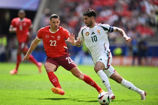 Dominik Szoboszlai (Hungary)Fabian Schar (Switzerland) during the UEFA EURO, EM, Europameisterschaft,Fussball Germany 2024 match between Hungary 1-3 Switzerland at Cologne Stadium on June 15, 2024 in Cologne, Germany. Noxthirdxpartyxsales  (256543443)
