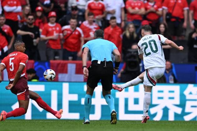 Roland Sallai (Hungary)Manuel Akanji (Switzerland) during the UEFA EURO, EM, Europameisterschaft,Fussball Germany 2024 match between Hungary 1-3 Switzerland at Cologne Stadium on June 15, 2024 in Cologne, Germany. Noxthirdxpartyxsales  (256543611)