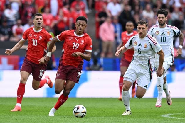 Dan Ndoye (Switzerland)Willi Orban (Hungary) during the UEFA EURO, EM, Europameisterschaft,Fussball Germany 2024 match between Hungary 1-3 Switzerland at Cologne Stadium on June 15, 2024 in Cologne, Germany. Noxthirdxpartyxsales  (256543645)