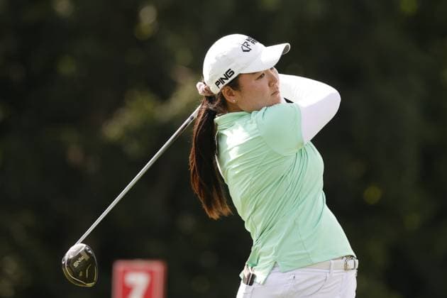 GRAND RAPIDS, MI - JUNE 15: LPGA, Golf Damen golfer Allisen Corpuz plays her tee shot on the 17th hole during the LPGA Meijer LPGA Classic for Simply Give on June 15th, 2024, at Blythefield Country Club in Grand Rapids, Michigan. (Photo by Brian Spurlock Icon Sportswire) GOLF: JUN 15 LPGA Meijer LPGA Classic for Simply Give EDITORIAL USE ONLY Icon24061559