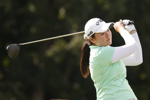 GRAND RAPIDS, MI - JUNE 15: LPGA, Golf Damen golfer Allisen Corpuz plays her tee shot on the 17th hole during the LPGA Meijer LPGA Classic for Simply Give on June 15th, 2024, at Blythefield Country Club in Grand Rapids, Michigan. (Photo by Brian Spurlock Icon Sportswire) GOLF: JUN 15 LPGA Meijer LPGA Classic for Simply Give EDITORIAL USE ONLY Icon24061561