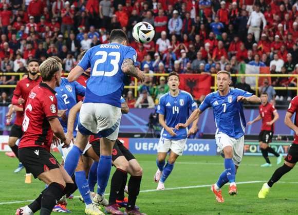 Football - 2024 UEFA European Championships - Finals - Group B - Italy vs Albania - Signal Iduna Park, Dortmund - Saturday 15th June 2024 Alessandro Bastoni of Italy scores to make it 1-1 