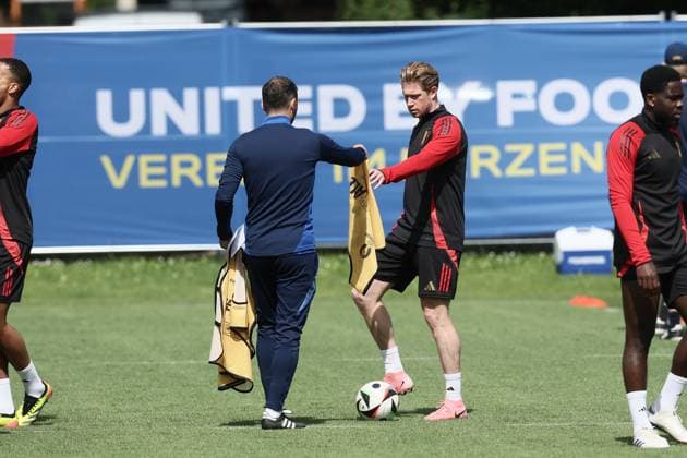 EURO 2024, Nationalteam Belgien, Training Belgium s Kevin De Bruyne pictured during a training session of Belgian national soccer team Red Devils, Sunday 16 June 2024 at their base camp in Freiberg am Neckar, Germany, in preparation of the UEFA EURO, EM, Europameisterschaft,Fussball 2024 European Soccer Championships. The Red Devils play in Group E at the Euro 2024 European Championships in Germany. BRUNOxFAHY  x94657173x