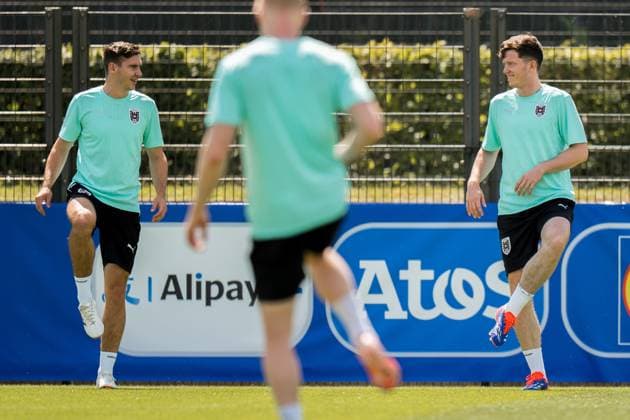SOCCER - UEFA EURO, EM, Europameisterschaft,Fussball 2024 BERLIN,GERMANY,16.JUN.24 - SOCCER -UEFA EURO 2024, training Team AUT. Image shows Maximilian Woeber and Michael Gregoritsch (AUT).  GEPAxpictures xJohannesxFriedl