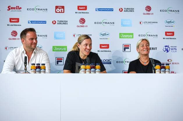 Bartosz Wojszins (Gründer der ecotrans Group), Angelique Kerber (GER) und Barbara Rittner (Turnierdirektorin ecotrans Ladies Open) - Eröffnungs-Pressekonferenz, ecotrans Ladies Open 2024, Berlin, LTTC Rot-Weiß , 16.06.2024, Copyright: xClaudioxGärtnerx