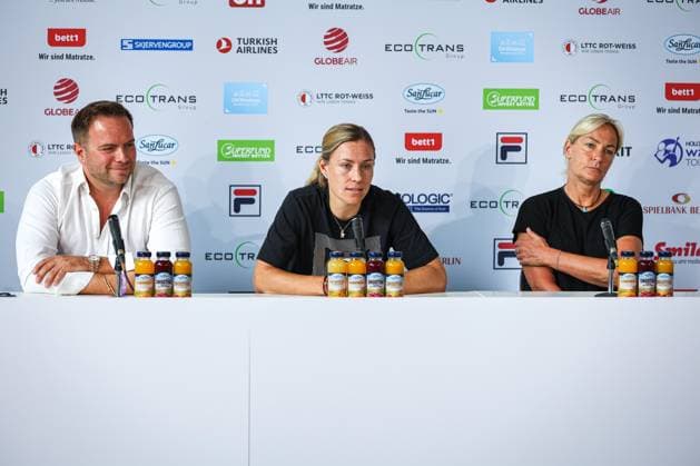 Bartosz Wojszins (Gründer der ecotrans Group), Angelique Kerber (GER) und Barbara Rittner (Turnierdirektorin ecotrans Ladies Open) - Eröffnungs-Pressekonferenz, ecotrans Ladies Open 2024, Berlin, LTTC Rot-Weiß , 16.06.2024, Copyright: xClaudioxGärtnerx