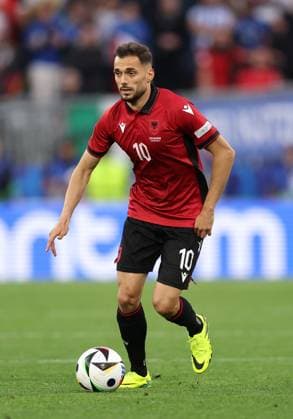 Dortmund, Germany, 15th June 2024. Nedim Bajrami of Albania during the UEFA European Championships match at Signal Idruna Park, Dortmund. Picture credit should read: David Klein Sportimage EDITORIAL USE ONLY. No use with unauthorised audio, video, data, fixture lists, club league logos or live services. Online in-match use limited to 120 images, no video emulation. No use in betting, games or single club league player publications. SPI-3195-0114