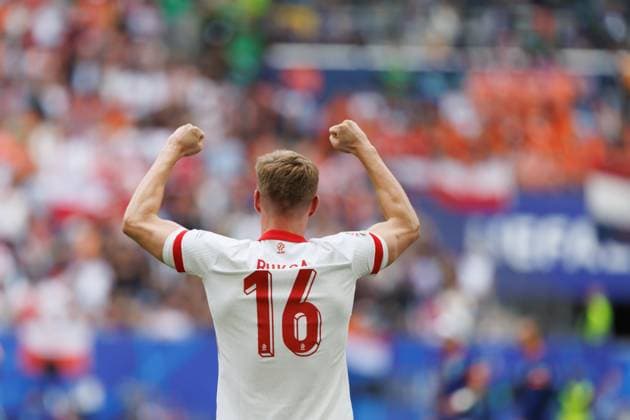 Adam Buksa celebrates after scoring goal during UEFA EURO, EM, Europameisterschaft,Fussball 2024 game between national teams of Poland and Netherlands at Olympiastadion, Berlin, Germany (Maciej Rogowski) Hamburg Volksparkstadion Germany Copyright: xMaciejxRogowskix polandnetherlands-6