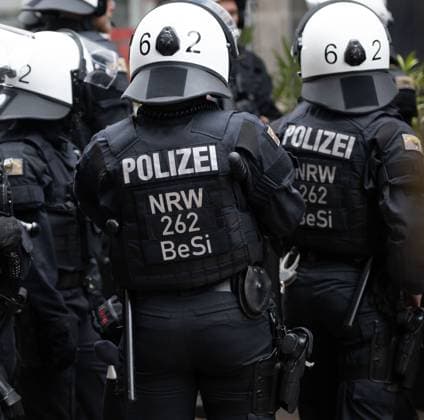 GELSENKIRCHEN, GERMANY - JUNE 16: Police secure the area outside a restaurant where a Serbia fan was attacked by a masked fan in Gelsenkirchen city centre of before the UEFA EURO, EM, Europameisterschaft,Fussball 2024 group stage match between Serbia and England at Arena AufSchalke on June 16, 2024 in Gelsenkirchen, Germany.Photo by Sebastian Frej Serbia v England: Group C - UEFA EURO 2024 Copyright: xSebastianxFrejx