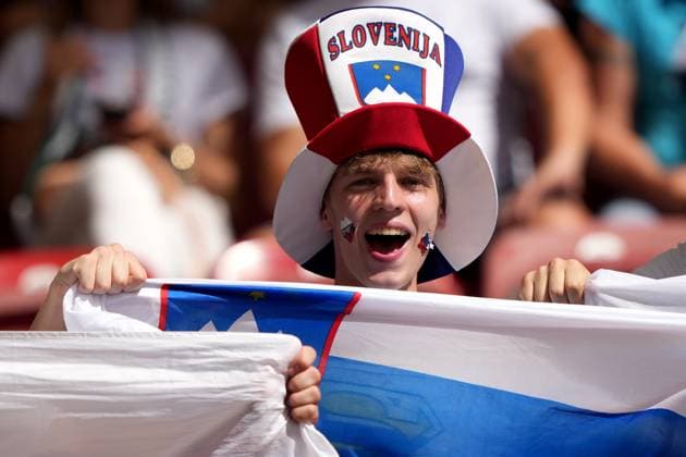Slovenia s supporters during the Euro 2024 soccer match between Slovenia and Denmark at the Stuttgart Arena , Stuttgart , Germany - Sunday 16 , June , 2024. - Soccer .  Copyright: xSpada LaPressex