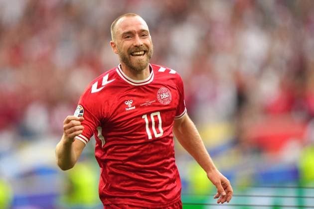 Denmark s Christian Eriksen celebrates after scoring 0-1 during the Euro 2024 soccer match between Slovenia and Denmark at the Stuttgart Arena , Stuttgart , Germany - Sunday 16 , June , 2024. - Soccer .  Copyright: xSpada LaPressex
