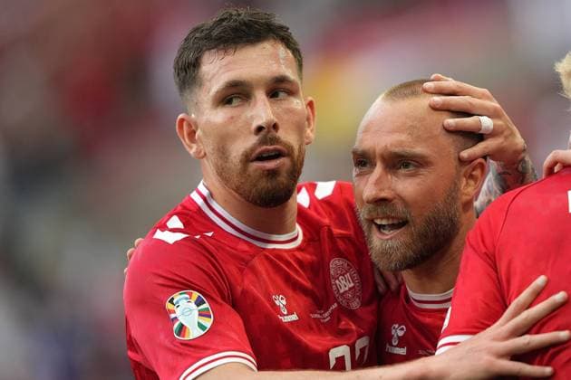 Denmark s Christian Eriksen celebrates after scoring 0-1 during the Euro 2024 soccer match between Slovenia and Denmark at the Stuttgart Arena , Stuttgart , Germany - Sunday 16 , June , 2024. - Soccer .  Copyright: xSpada LaPressex