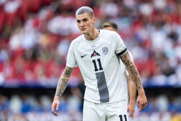 240616 Benjamin Sesko of Slovenia during the UEFA EURO, EM, Europameisterschaft,Fussball 2024 Football Championship match between Slovenia and Denmark on June 16, 2024 in Stuttgart. Photo: Mathias Bergeld BILDBYRAN kod MB MB0936 fotboll football soccer fotball fotbolls-em europamästerskap em uefa euro uefa european football championship euro 2024 slovenien slovenia danmark denmark bbeng Copyright: MATHIASxBERGELD BB240616MB073
