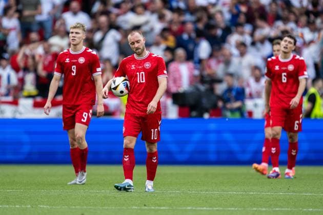 240616 Christian Eriksen of Denmark looks dejected after 1-1 during the UEFA EURO, EM, Europameisterschaft,Fussball 2024 Football Championship match between Slovenia and Denmark on June 16, 2024 in Stuttgart. Photo: Mathias Bergeld BILDBYRAN kod MB MB0936 fotboll football soccer fotball fotbolls-em europamästerskap em uefa euro uefa european football championship euro 2024 slovenien slovenia danmark denmark bbeng depp Copyright: MATHIASxBERGELD BB240616MB105