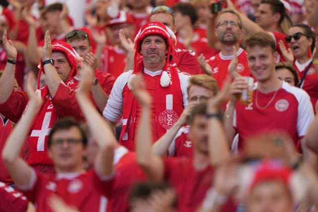 Denmark s supporters during the Euro 2024 soccer match between Slovenia and Denmark at the Stuttgart Arena , Stuttgart , Germany - Sunday 16 , June , 2024. - Soccer .  Copyright: xSpada LaPressex