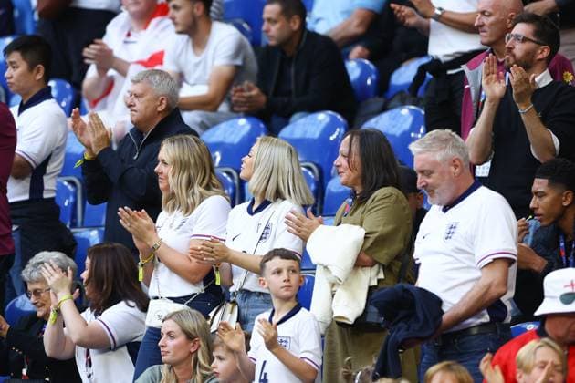 Harry Kane of England s wife Katie Goodland in the stands Serbia v England, UEFA European Championship, EM, Europameisterschaft 2024, Group C, Football, Arena Aufschalke, Gelsenkirchen, Germany, 16 Jun 2024 EDITORIAL USE ONLY No use with unauthorised audio, video, data, fixture lists, club league logos or live services. Online in-match use limited to 120 images, no video emulation. No use in betting, games or single club league player publications.  Copyright: xKieranxMcManus Shutterstockx 14539402ad