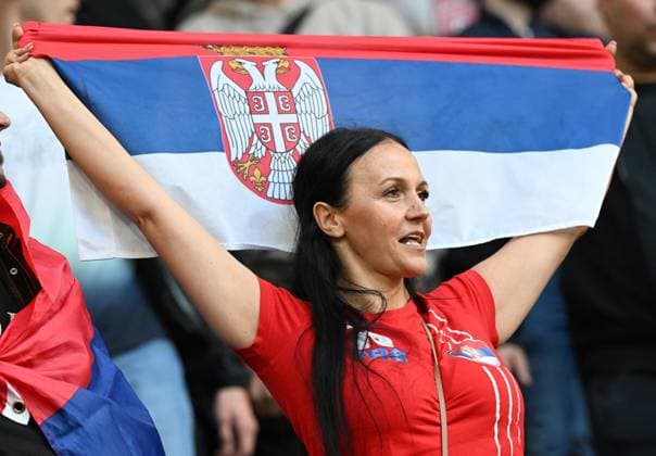 June 16, 2024, Gelsenkirchen, Germany: A Serbian supporter ahead of the Group C soccer match between England and Serbia at the Veltins-Arena in Gelsenkirchen, Germany, 16 June 2024. ANSA DANIEL DAL ZENNARO UEFA EURO, EM, Europameisterschaft,Fussball 2024  - ZUMAa110 20240616_zaf_a110_016 Copyright: xDanielxDalxZennarox