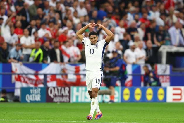 Jude Bellingham of England celebrates their goal to make it 1-0 Serbia v England, UEFA European Championship, EM, Europameisterschaft 2024, Group C, Football, Arena Aufschalke, Gelsenkirchen, Germany, 16 Jun 2024 EDITORIAL USE ONLY No use with unauthorised audio, video, data, fixture lists, club league logos or live services. Online in-match use limited to 120 images, no video emulation. No use in betting, games or single club league player publications. Copyright: xKieranxMcManus Shutterstockx 14539402ax