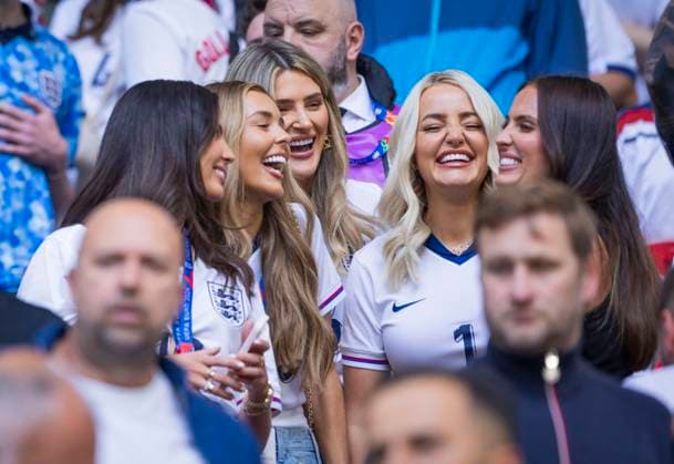 Gelsenkirchen, Germany. 16th Jun 2024. Ellie Alderson partner of Ollie Watkins (ENG), the wife of Dean Henderson (ENG), Aine May Kennedy partner of Conor Gallagher (ENG) and Megan Davison wife of Jordan Pickford (ENG) England - Serbia England - Serbien 15.06.2024