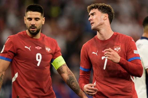 Serbia s Dusan Vlahovic during the Euro 2024 soccer match between Serbia and England at the Arena AufSchalke, stadium, Gelsenkirchen, Germany - Sunday 16 , June , 2024. - Soccer .  Copyright: xFabioxFerrari LaPressex