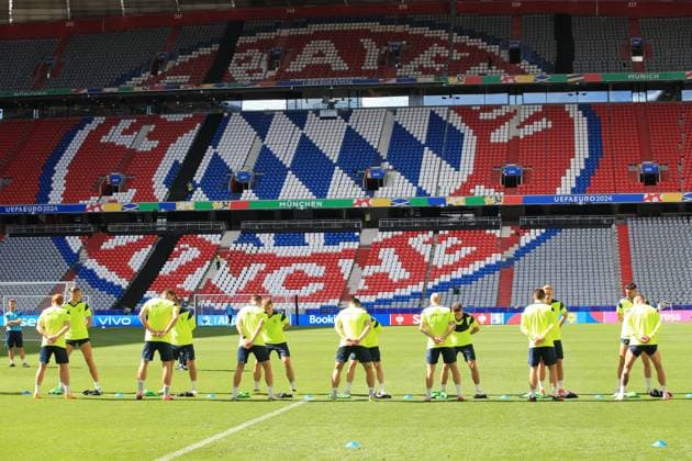 EURO 2024, Nationalteam Ukraine, Training 16th June 2024; Munich Football Arena, Munich, Germany; Euro 2024 Group E Football, Romania versus Ukraine; Ukraine training with coach Serhiy Rebrov and Viktor Tsygankov one day ahead of the match.  ActionPlus12655577 PierrexTeyssot