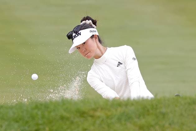 GRAND RAPIDS, MI - JUNE 16: LPGA, Golf Damen golfer Grace Kim hits a shot out of the sand on the 10th hole during the final round of the LPGA Meijer LPGA Classic for Simply Give on June 16th, 2024, at Blythefield Country Club in Grand Rapids, Michigan. (Photo by Brian Spurlock Icon Sportswire) GOLF: JUN 16 LPGA Meijer LPGA Classic for Simply Give EDITORIAL USE ONLY Icon24061661