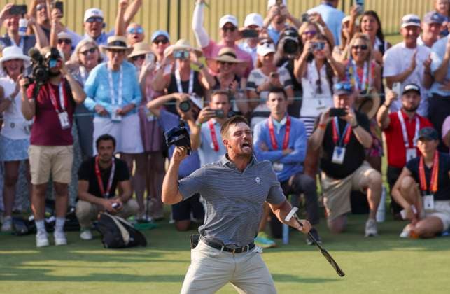 Bryson DeChambeau of the United States celebrates after winning the 124th U.S. Open golf championship at Pinehurst Resort & Country Club in Pinehurst, N.C. on Sunday, June 16, 2024.  NCP20240616827 VeaseyxConway