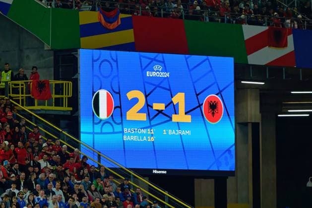 the final result on the stadium scoreboard during UEFA EURO, EM, Europameisterschaft,Fussball 2024 - Italy vs Albania, UEFA European Football Championship in Dortmund, Germany, June 15 2024  Copyright: xEmmanuelexMastrodonato IPAxSportx xx IPA_47194514 IPA_Agency_IPA47194514