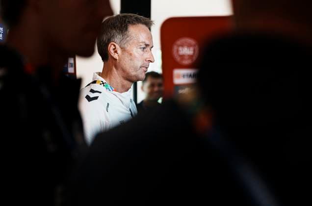 Danish coach Kasper Hjulmand speaks to the press during mixed zone in Freudenstadt, Germany Monday, June 17, 2024. (Photo: Liselotte Sabroe Ritzau Scanpix) , Stuttgart Tyskland Copyright: Ritzau Scanpix LiselottexSabroex spdk20240617-120518-L
