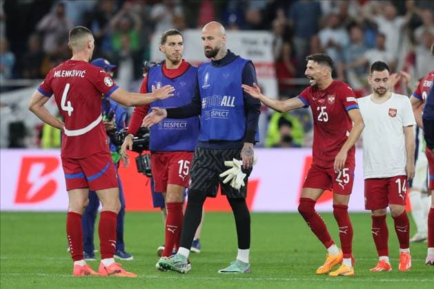SERBIA vs ENGLAND NIKOLA MILENKOVIC, VANJA MILINKOVIC SAVIC golman, FILIP MLADENOVIC ,ANDRIJA ZIVKOVIC fudbaleri reprezentacije Srbije na utakmici UEFA Evropskog prvenstva 2024 godine protiv Engleske na stadionu AufSalke arena, Gelzenkirhen, 16.06.2024. godine Foto: Fudbal, Reprezentacija, Srbija, UEFA Evropsko prvenstvo, EURO 2024, Engleska FOOTBALL, SERBIA, UEFA European Championship, EM, Europameisterschaft EURO 2024, ENGLAND Gelsenkirchen Arena AufSchalke stadion Germany Copyright: xMarkoxMetlas xMNxPressx